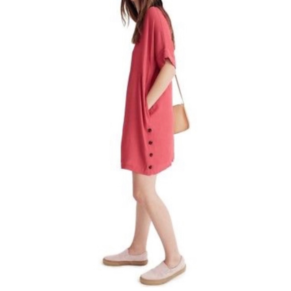 Madewell Red Flowy Basic Journal Scoop Neck Button Vacation Mini Dress Small